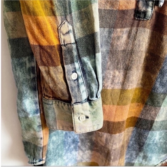 Anthropologie Isabella Sinclair Ruffled Plaid Henley shirt blue orange popover - Picture 4 of 11